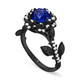 1.36 Carat Sapphire Rose Flower Halo Engagement Ring, Unique Floral 14K Black Gold Vintage Style Handmade Certified