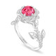Platinum Pink Sapphire Floral Halo Engagement Ring 1.36 Carat Unique Rose Flower Handmade Certified