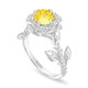 Yellow Sapphire Rose Flower Halo Engagement Ring, Unique Floral 1.36 Carat 14K White Gold Handmade Certified