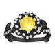 Yellow Sapphire Floral Halo Engagement Ring, Unique Rose Flower 1.36 Carat 14K Black Gold Vintage Style Handmade Certified