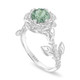 Green Sapphire Halo Engagement Ring, Unique Rose Flower 1.36 Carat 14K White Gold Or Yellow Gold Handmade Certified
