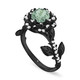 Green Sapphire Rose Flower Halo Engagement Ring, Unique Floral 1.36 Carat 14K Black Gold Vintage Style Handmade Certified