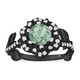 Green Sapphire Rose Flower Halo Engagement Ring, Unique Floral 1.36 Carat 14K Black Gold Vintage Style Handmade Certified