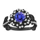 Tanzanite Floral Halo Engagement Ring, Unique Rose Flower 1.36 Carat 14K Black Gold Handmade Certified