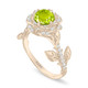 1.35 Carat Peridot Rose Flower Halo Engagement Ring, Unique Floral 14K White Gold Or Yellow Gold Handmade Certified