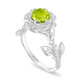 1.35 Carat Peridot Rose Flower Halo Engagement Ring, Unique Floral 14K White Gold Or Yellow Gold Handmade Certified