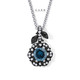 1.27 Carat Blue Diamond Floral Halo Pendant Necklace 14K Black Gold Vintage Style Unique Rose Flower Certified Handmade