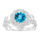 1.36 Carat Blue Topaz Rose Flower Halo Engagement Ring, Unique Floral 14K White Gold Or Yellow Gold Handmade Certified