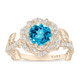 1.36 Carat Blue Topaz Rose Flower Halo Engagement Ring, Unique Floral 14K White Gold Or Yellow Gold Handmade Certified
