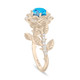 1.36 Carat Blue Topaz Rose Flower Halo Engagement Ring, Unique Floral 14K White Gold Or Yellow Gold Handmade Certified