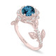 1.36 Carat London Blue Topaz Rose Flower Halo Engagement Ring, Unique Floral 14K White Gold Or Rose Gold Handmade Certificate 