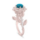 1.36 Carat London Blue Topaz Rose Flower Halo Engagement Ring, Unique Floral 14K White Gold Or Rose Gold Handmade Certificate 