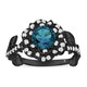 London Blue Topaz Floral Halo Engagement Ring, Unique Rose Flower 1.36 Carat 14K Black Gold Vintage Style Handmade Certificate 