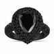 Pear Shaped Black Diamond Engagement Ring 3.50 CT Double Halo Vintage 14K Black Gold Handmade Certified
