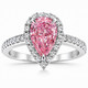 Pear Shaped Lab Grown Pink Diamond Halo Engagement Ring 2.00 Carat 14K White Gold IGI Certified Unique Handmade
