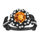 1.36 Carat Citrine Rose Flower Halo Engagement Ring Floral Nature Inspired 14K Black Gold Certified Handmade