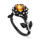 1.36 Carat Citrine Rose Flower Halo Engagement Ring Floral Nature Inspired 14K Black Gold Certified Handmade