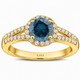 1.00 Carat Blue Diamond Halo Engagement Ring 14K White Gold or Yellow Gold Certified Handmade