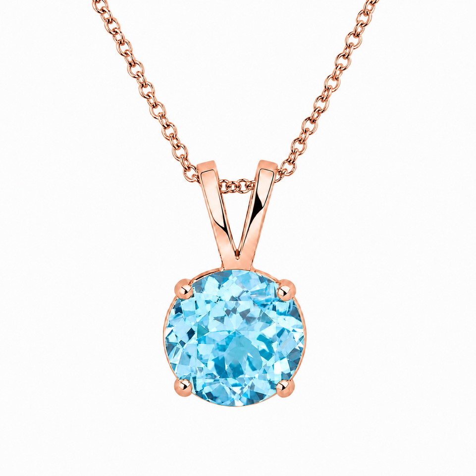 1.70 Carat 14K Rose Gold Aquamarine Solitaire Pendant Necklace Handmade