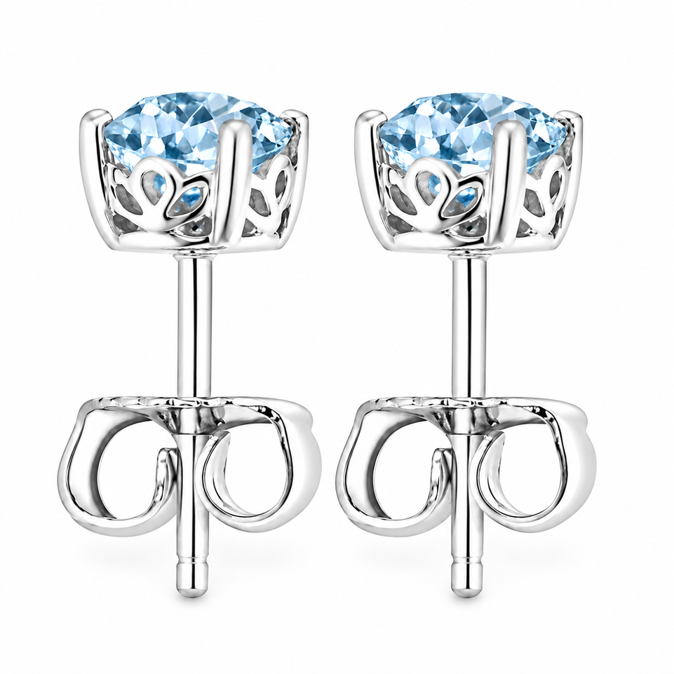 1 Carat Aquamarine Stud Earrings Platinum Unique Handcrafted Certified 