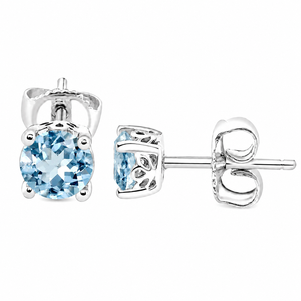 1 Carat Aquamarine Stud Earrings Platinum Unique Handcrafted Certified 