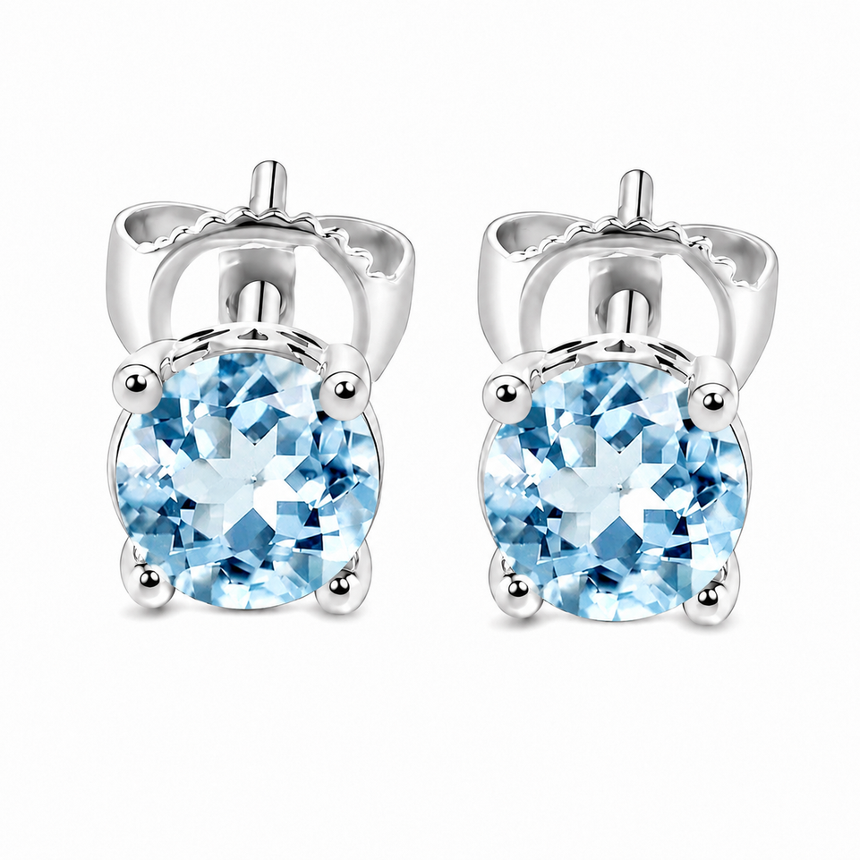1 Carat Aquamarine Stud Earrings 14K Yellow Gold Or White Gold Handmade Gallery Designs Birthstone