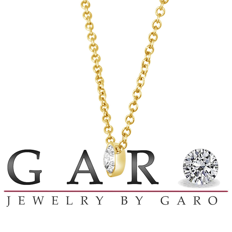 0.50 Carat Diamond Pendant Necklace GIA Certified Solitaire Bezel Set Handmade 14K Gold