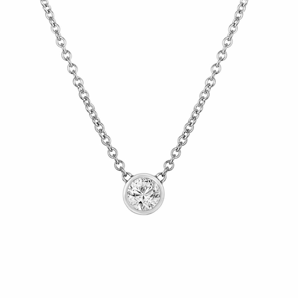 0.50 Carat Solitaire Diamond Pendant Necklace 14k White Gold Low Bezel Set Gia Certified Handmade 