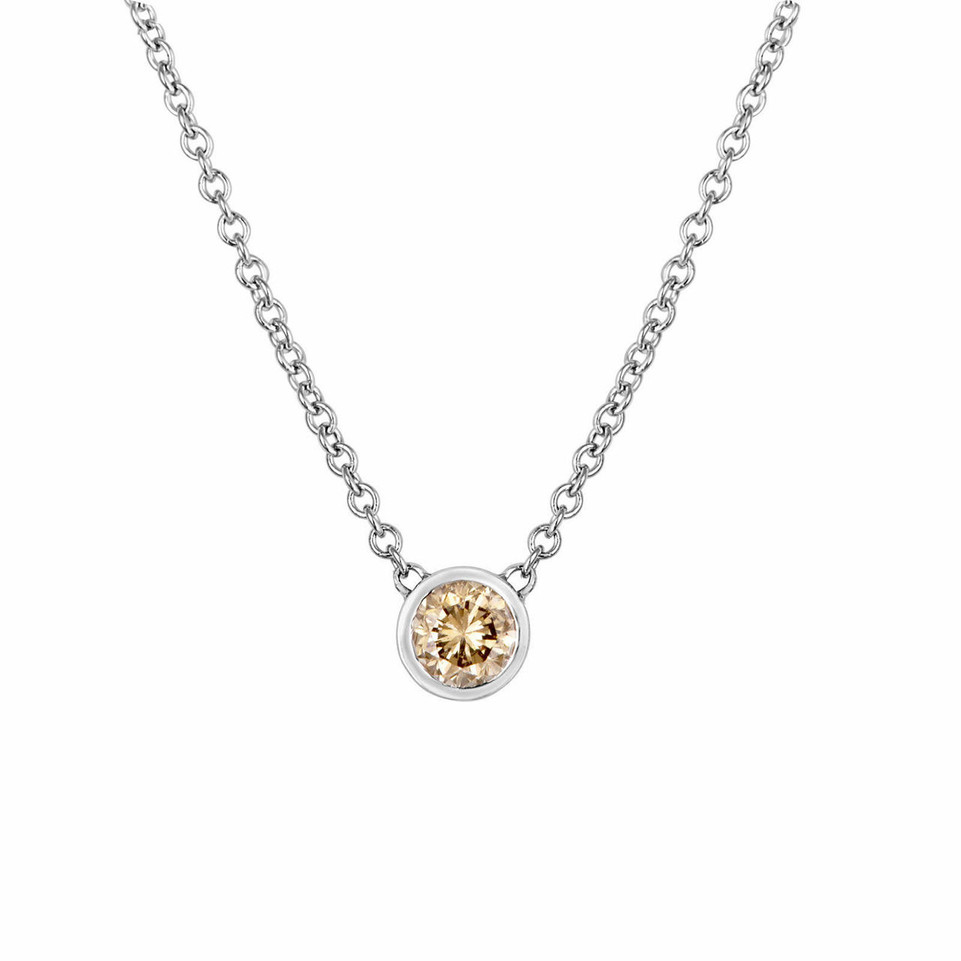 Platinum Champagne Diamond Bezel Solitaire Pendant Necklace  Handmade Certificate 