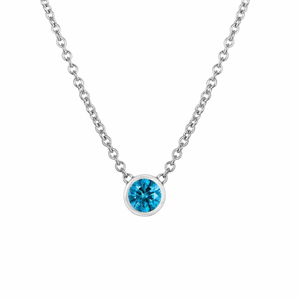 Blue Diamond By The Yard Solitaire Pendant Necklace Low Bezel Set 0.25 Carat 14K Yellow or White Gold Certified Handmade 
