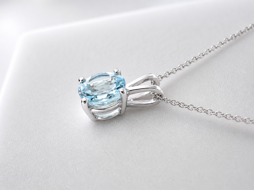 Platinum Aquamarine Solitaire Pendant Necklace 1.70 Carat Certified Handmade