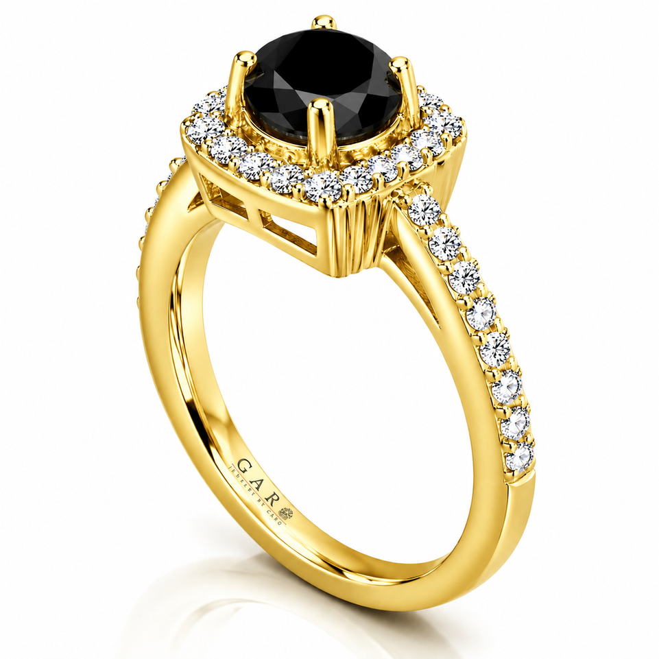 Black Diamond Halo Engagement Ring 1.41 Carat 14K White Gold, Yellow Gold Or Rose Gold Unique Certified Handmade
