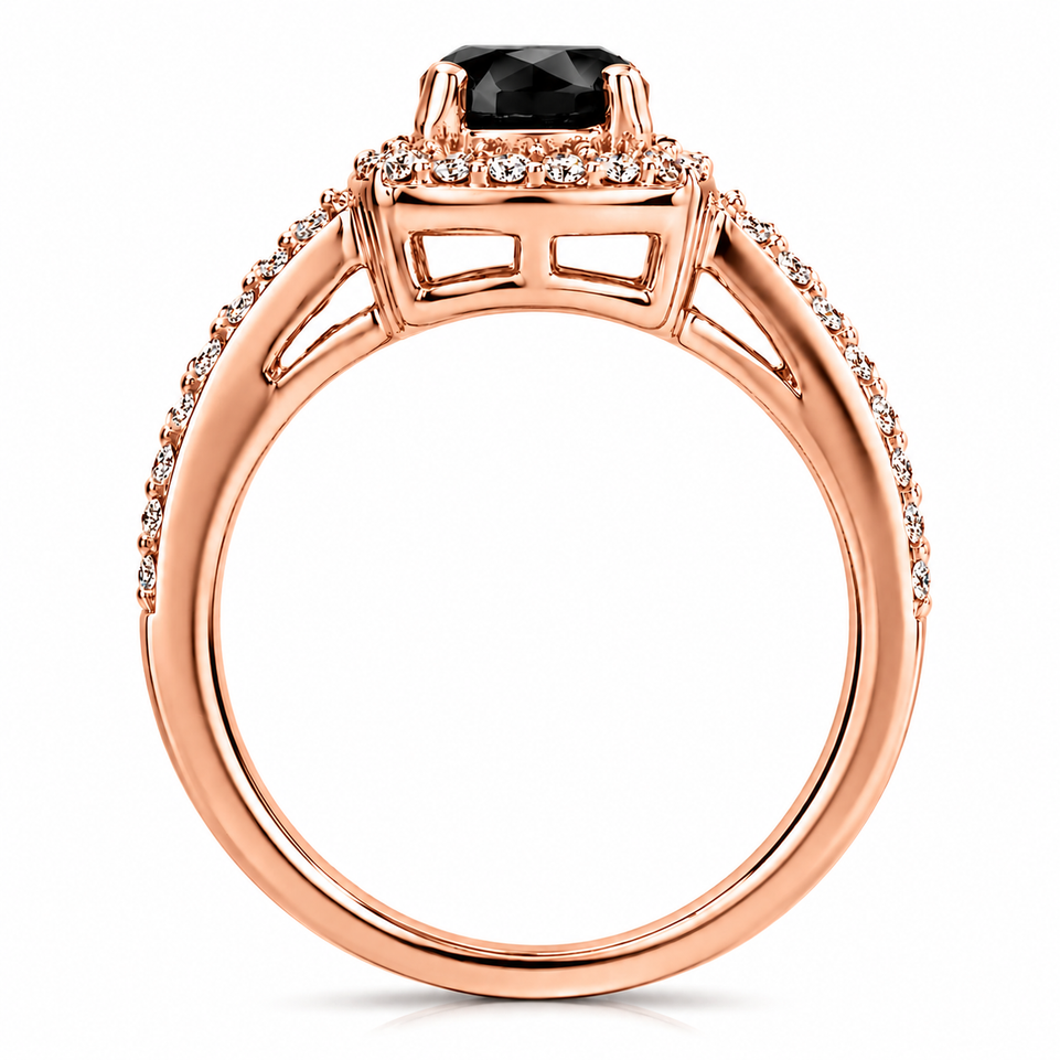 Black Diamond Halo Engagement Ring 1.41 Carat 14K White Gold, Yellow Gold Or Rose Gold Unique Certified Handmade