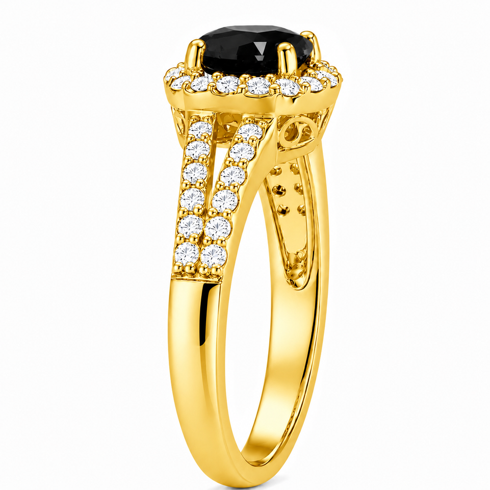 Black Diamond Halo Engagement Ring 1.41 Carat 14K White Gold Or Yellow Gold Certified Handmade 