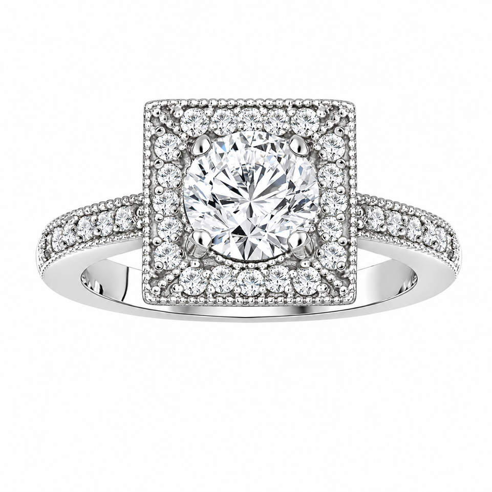 Natural Diamond Halo Engagement Ring 1.34 Carat 14K White Gold, Yellow Gold Or Rose Gold Unique GIA Certified Handmade
