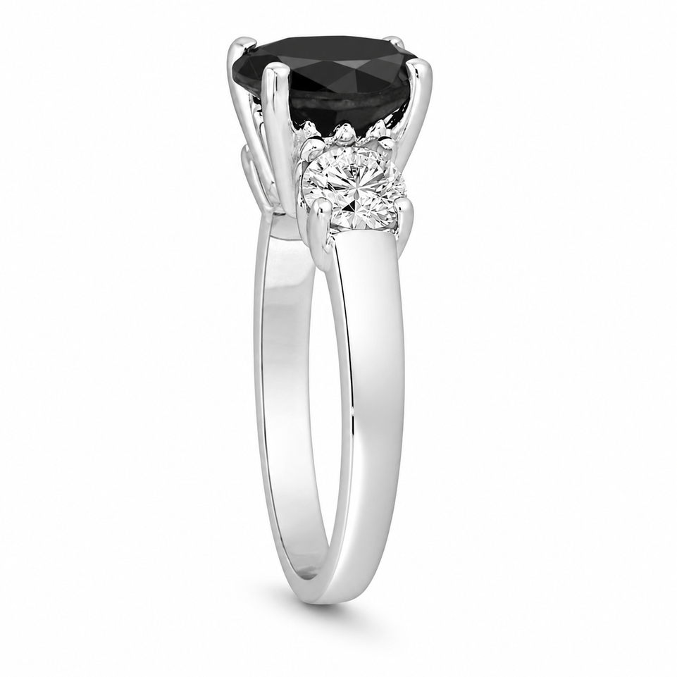 Black Diamond Unique Engagement Ring, Anniversary Ring, 2.70 Carat 14K White Gold, Yellow Gold, Rose Gold Handmade Certified