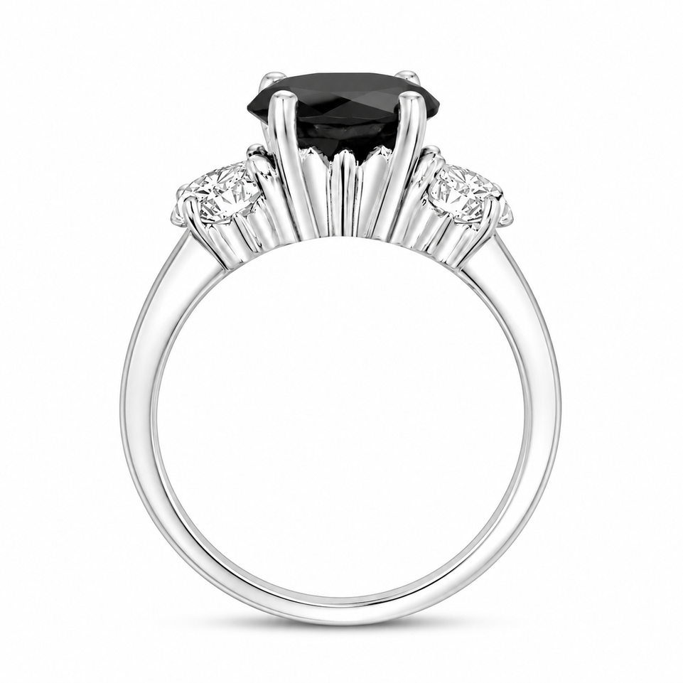 Black Diamond Unique Engagement Ring, Anniversary Ring, 2.70 Carat 14K White Gold, Yellow Gold, Rose Gold Handmade Certified