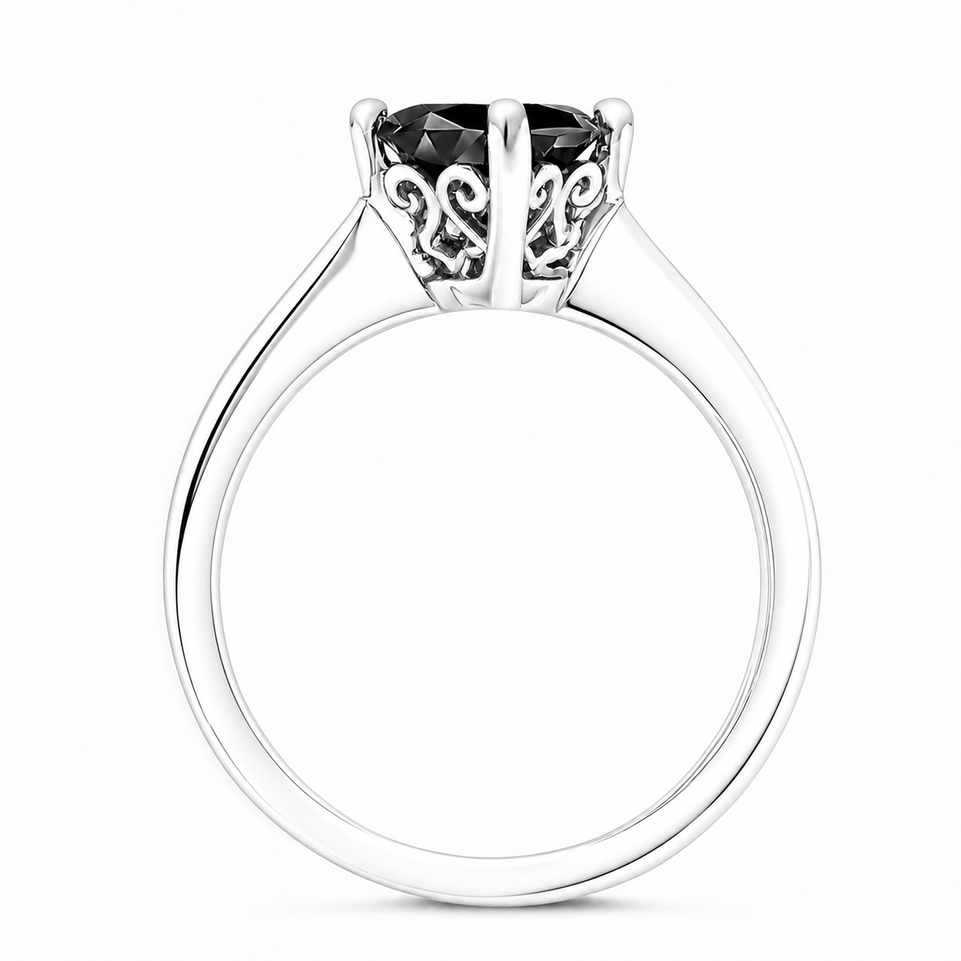 Platinum Black Diamond Solitaire Engagement Ring 1.05 Carat Unique Gallery Design Certified Handmade