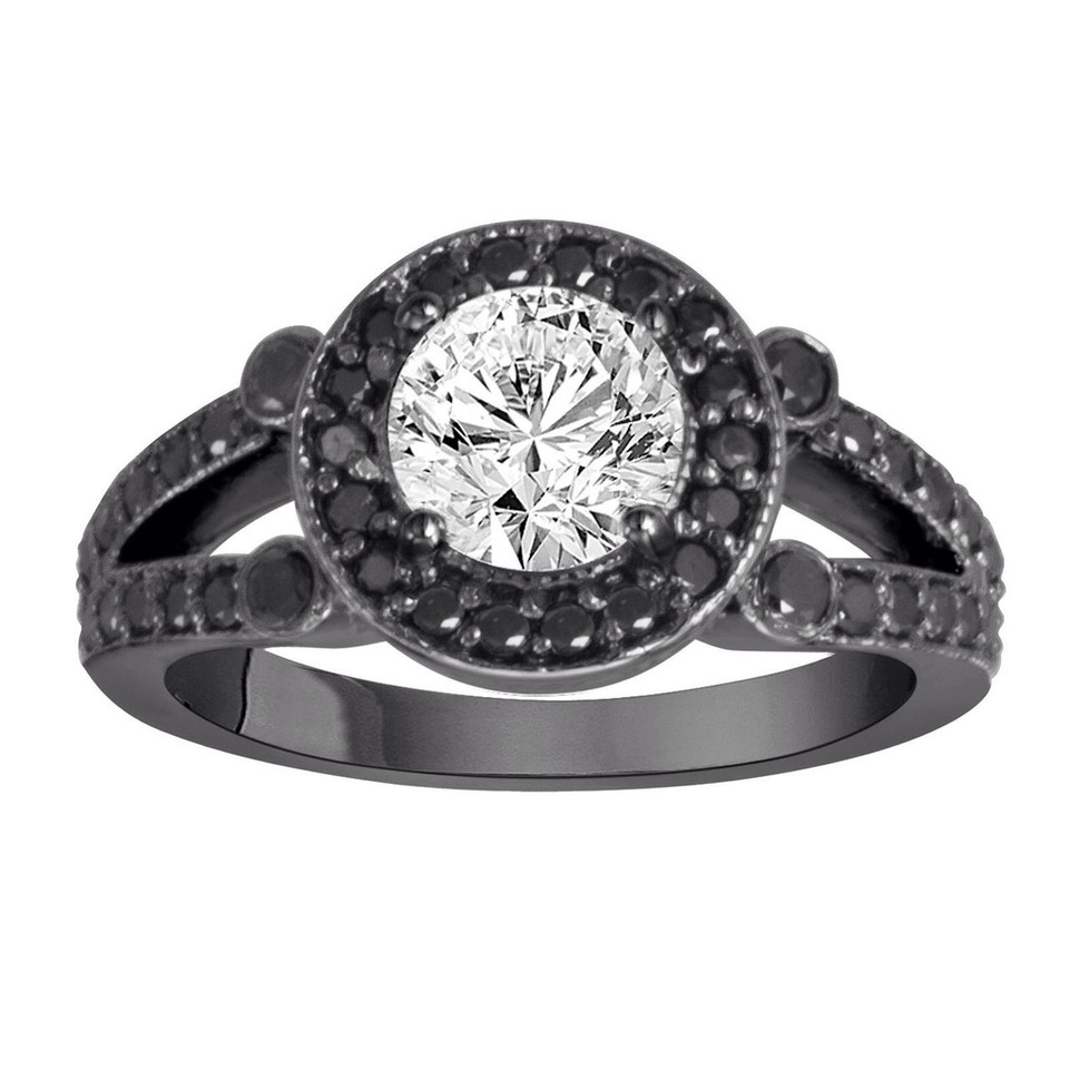 Fancy Black and White Diamonds Engagement Ring Engagement Ring Vintage Style 14k Black Gold 1.52 Carat GIA Certified Unique Halo Pave Handmade Fancy Black and White Diamonds Engagement Ring Engagement Ring Vintage Style 14k Black Gold 1.52 Carat GIA Certified Unique Halo Pave Handmade