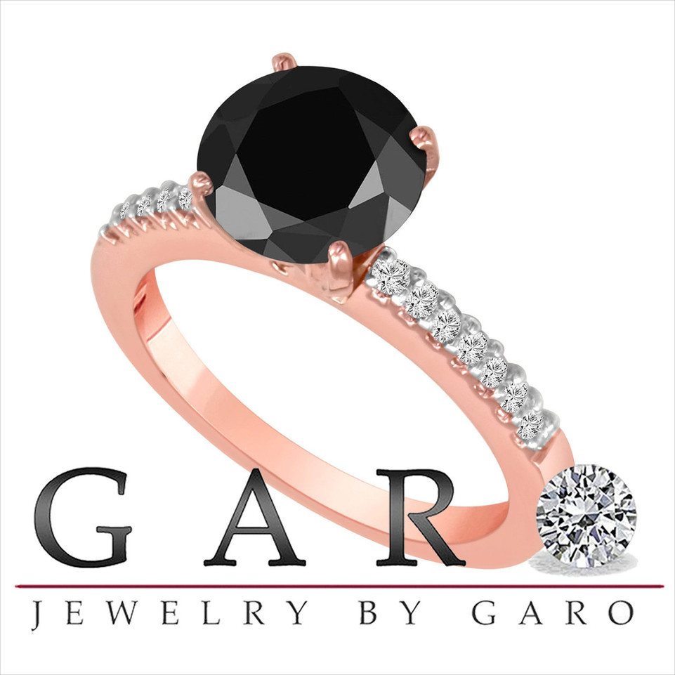 14K Rose Gold Fancy Black & White Diamond Engagement Ring 2.21 Carat handmade