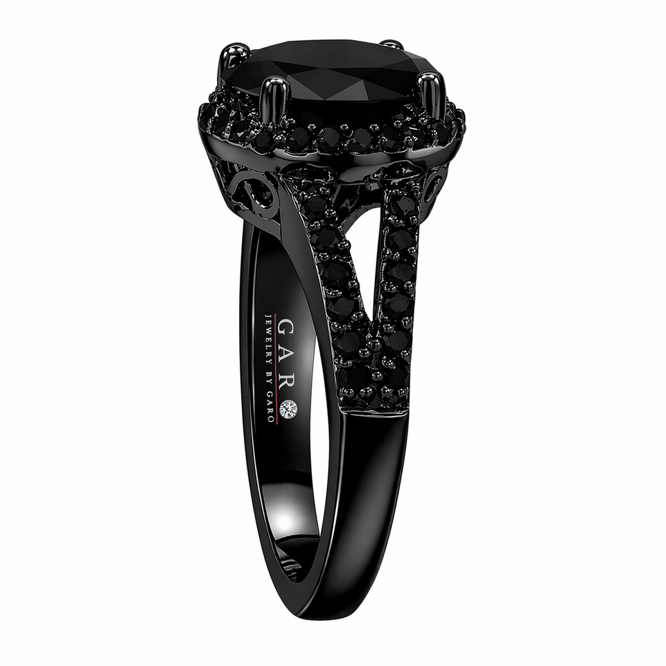 5.56 Carat Huge Black Diamond Halo Engagement Ring 14K Black Gold Vintage Style Certified Handmade