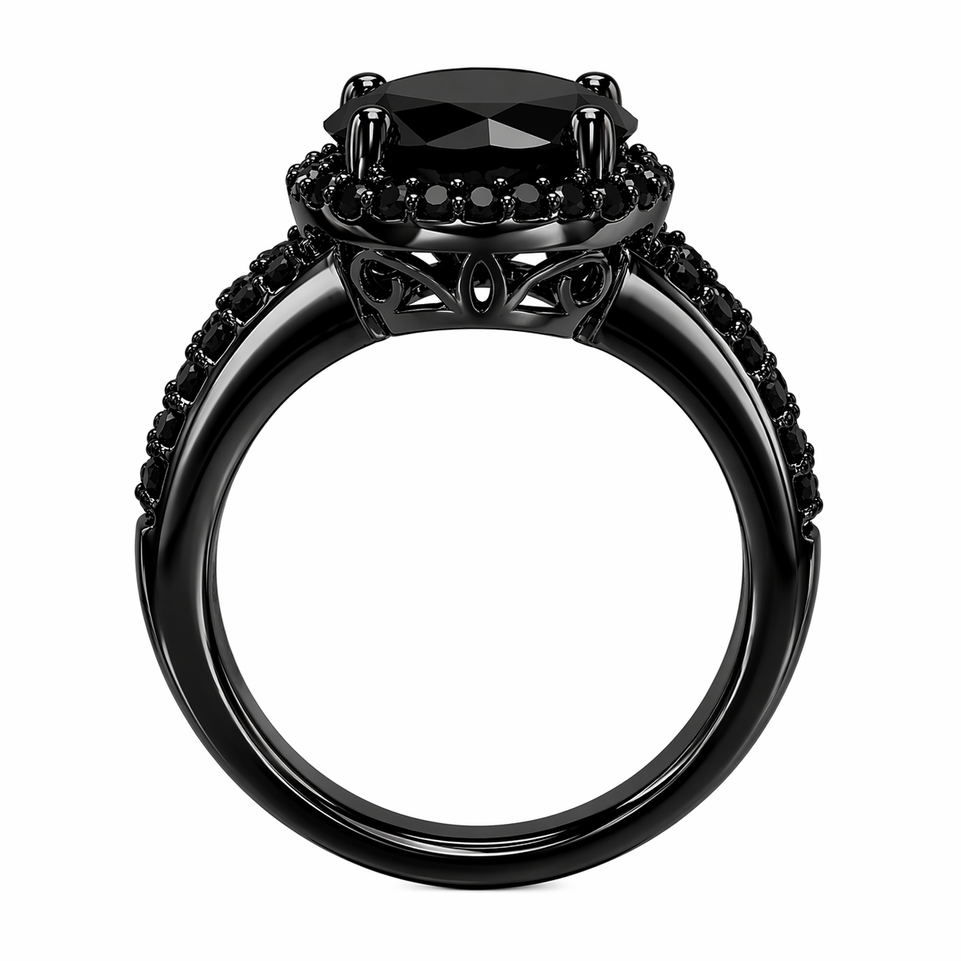 5.56 Carat Huge Black Diamond Halo Engagement Ring 14K Black Gold Vintage Style Certified Handmade