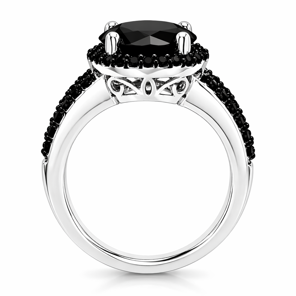 4.78 Carat Black Diamond Halo Engagement Ring 14K White Gold Or Yellow Gold Certified Handmade
