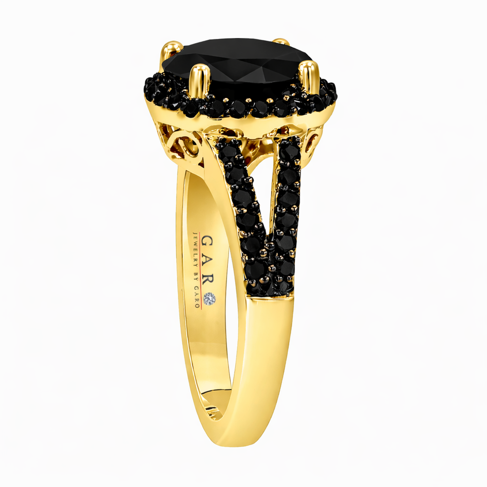 4.78 Carat Black Diamond Halo Engagement Ring 14K White Gold Or Yellow Gold Certified Handmade