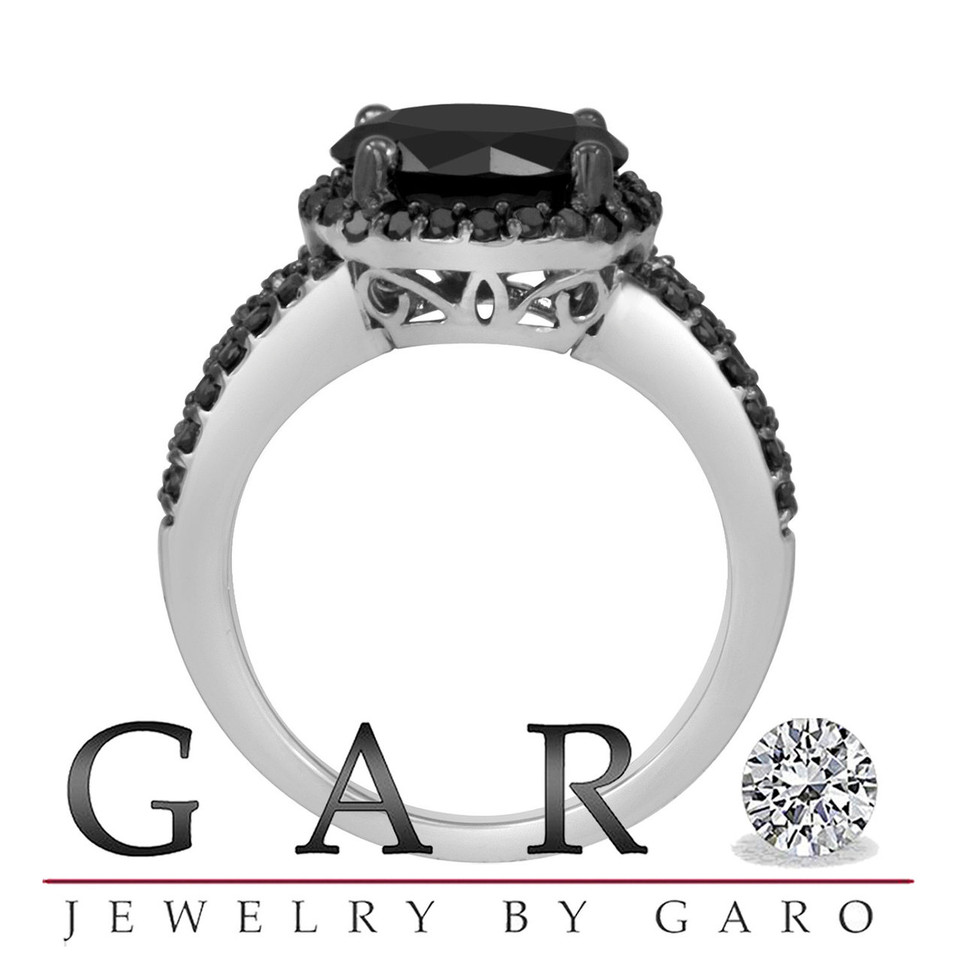 Huge Fancy Black Diamond Engagement Ring 14K White Gold 4.78 Carat Halo Handmade Pave Set Certified
