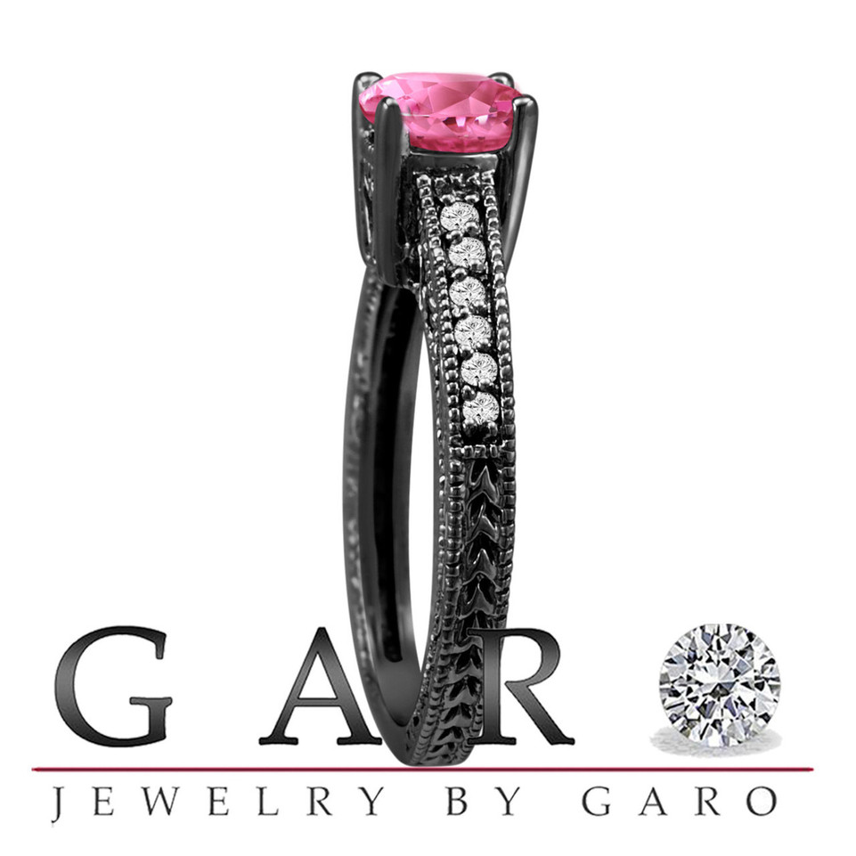 Pink Tourmaline Engagement Ring Vintage Style 14K Black Gold 0.70 Carat Antique Vintage Style Engraved handmade