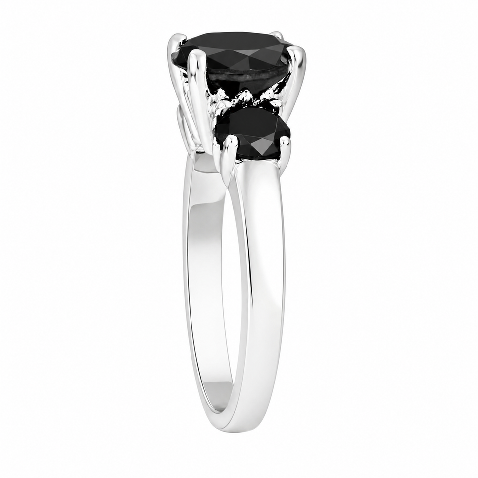 Black Diamond Three-Stone Engagement Ring 14K White Gold, Yellow Gold Or Rose Gold 2.90 Carat Certified Unique Handmade