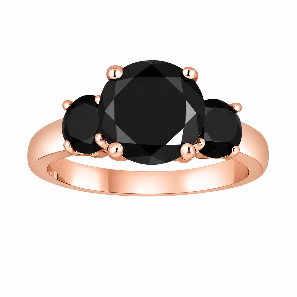 Black Diamond Three-Stone Engagement Ring 14K White Gold, Yellow Gold Or Rose Gold 2.90 Carat Certified Unique Handmade