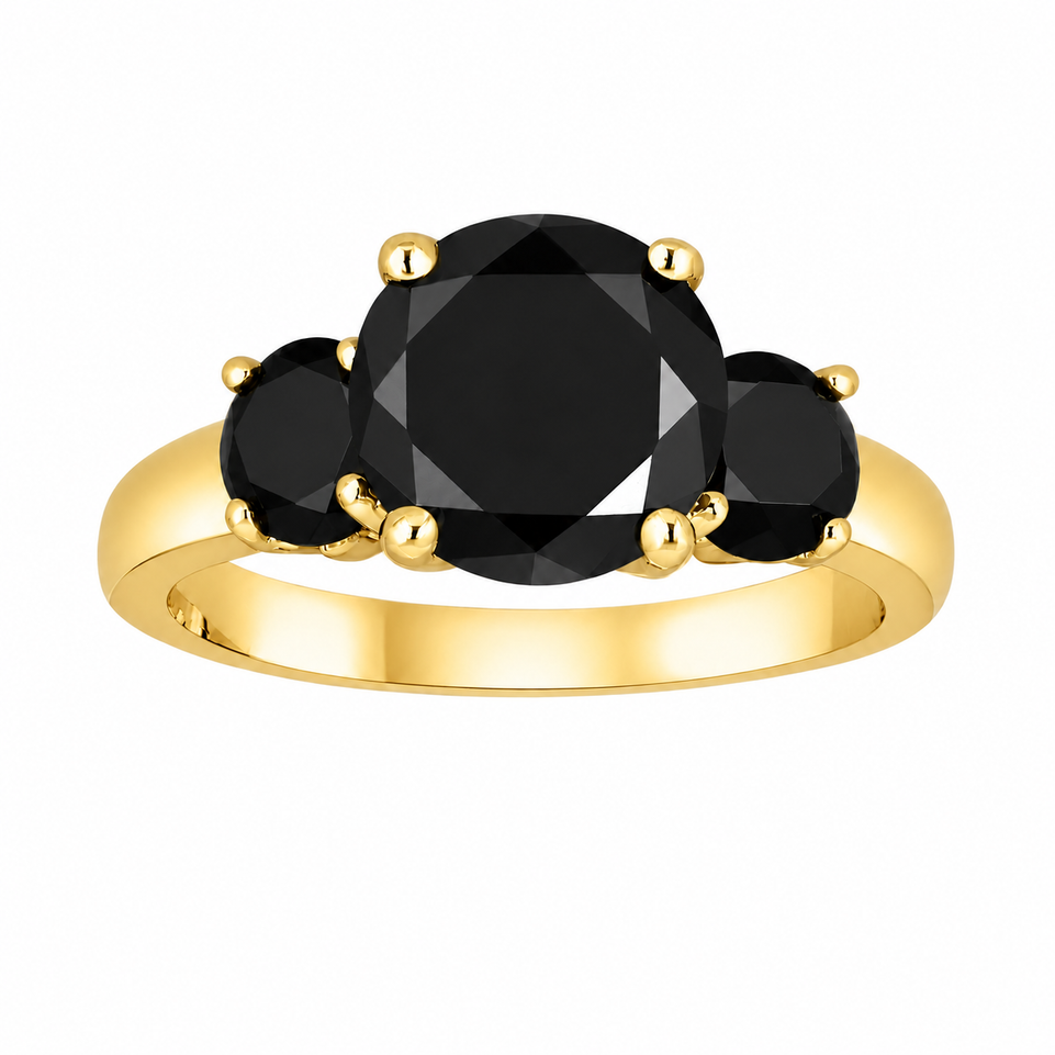 Black Diamond Three-Stone Engagement Ring 14K White Gold, Yellow Gold Or Rose Gold 2.90 Carat Certified Unique Handmade
