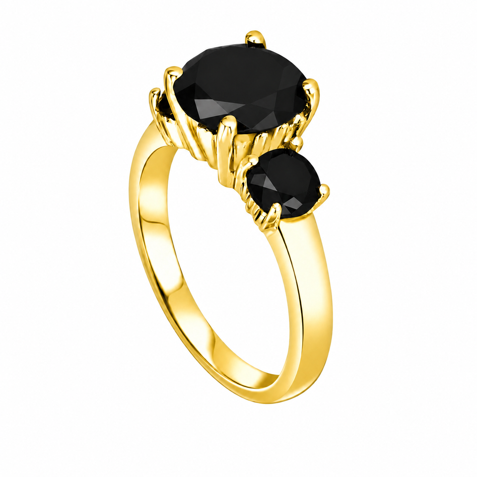 Black Diamond Three-Stone Engagement Ring 14K White Gold, Yellow Gold Or Rose Gold 2.90 Carat Certified Unique Handmade